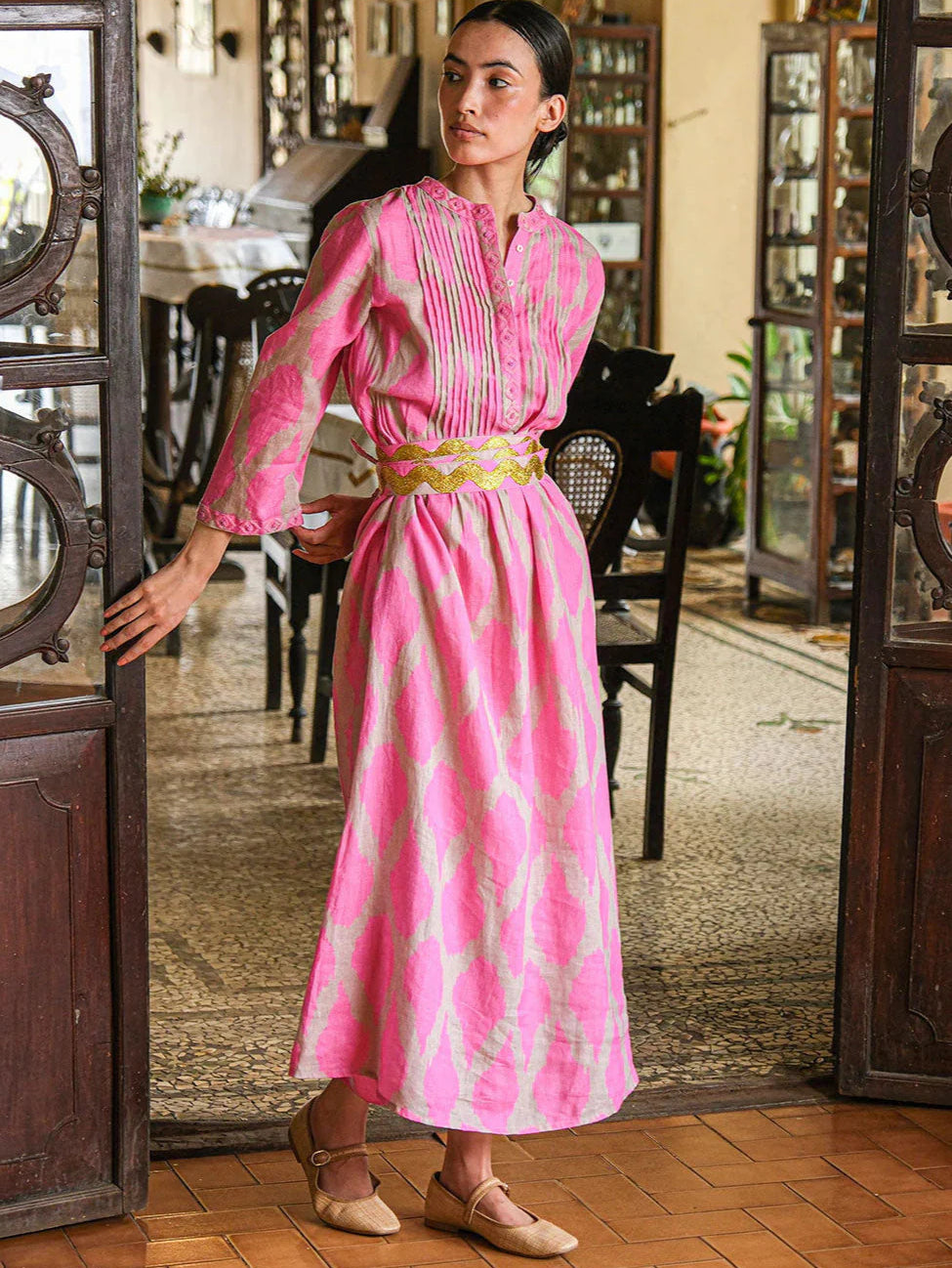 Woodruff Dress in Pink Ikat