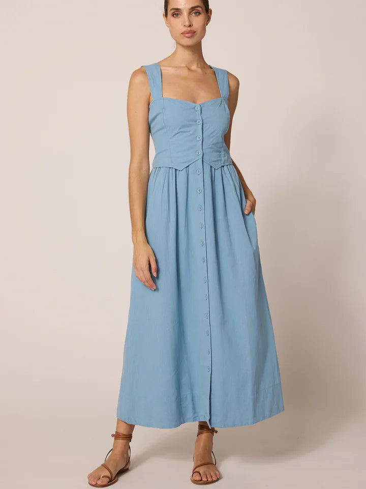 Esther Ankle Dress in Dusty Blue