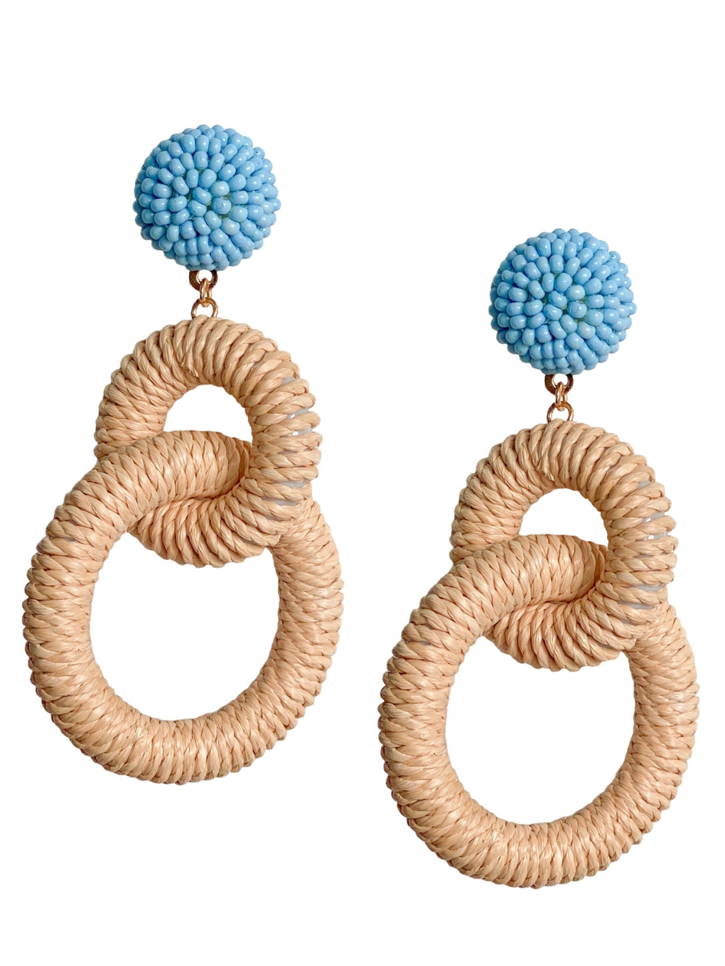 Nantucket Raffia Earrings in Natural Carolina Blue
