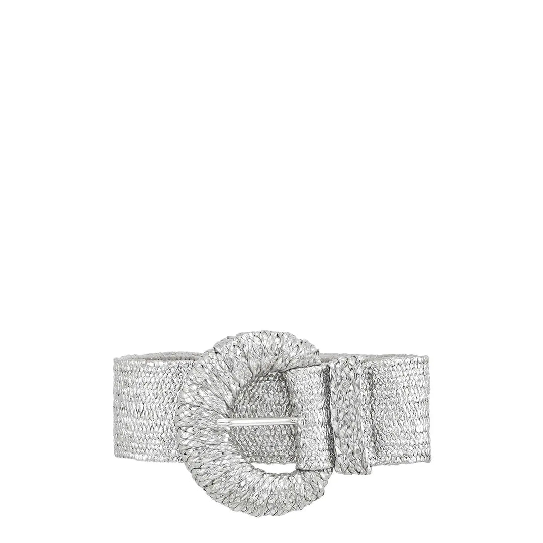 Wrapped Halfmoon Elastic Straw Belt in Silver