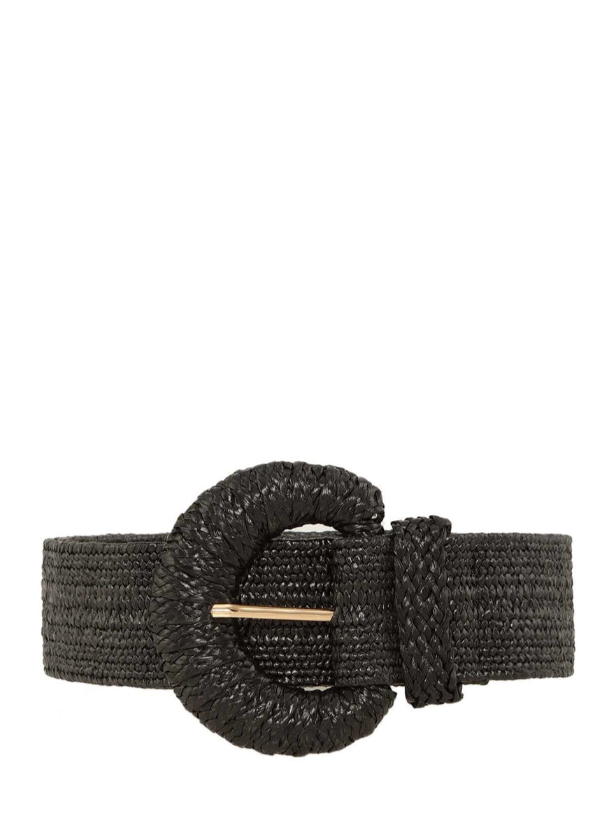 Wrapped Halfmoon Elastic Straw Belt in Black