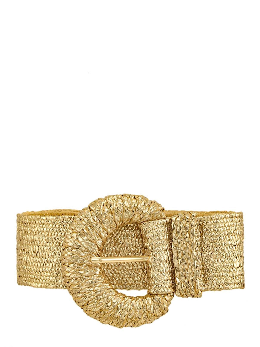 Wrapped Halfmoon Elastic Straw Belt in Gold