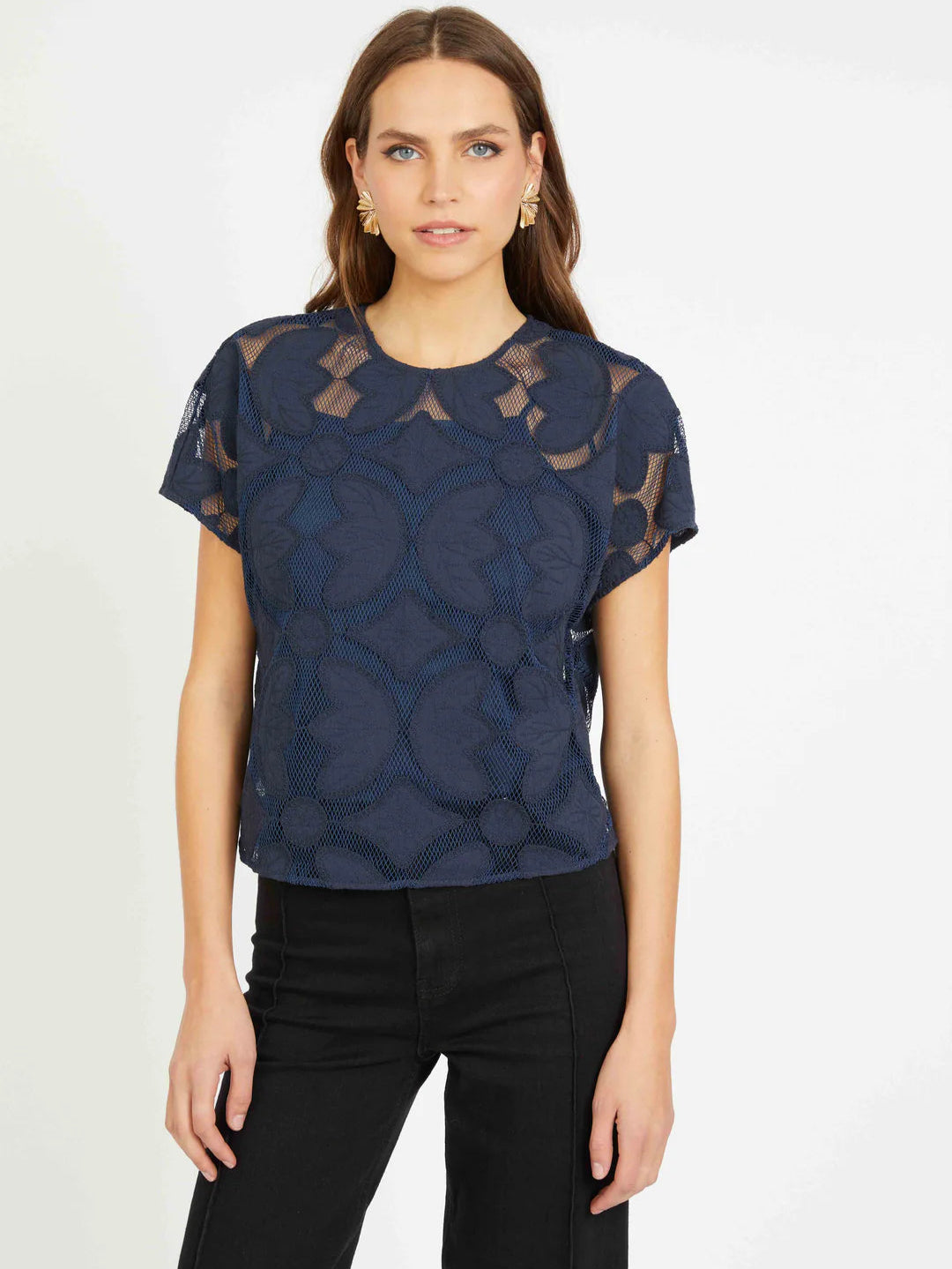 Carmen Top in Navy Lace