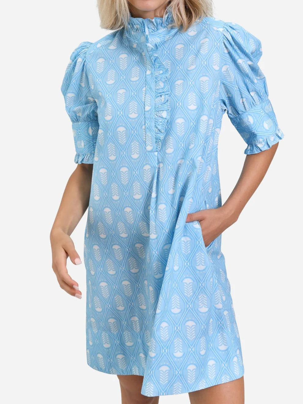 The Westport Dress in Light Blue Stamp