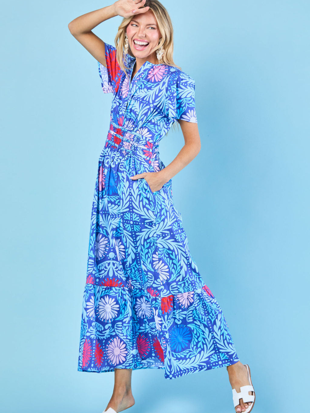 Eloise Dress in Cobalt Jardin