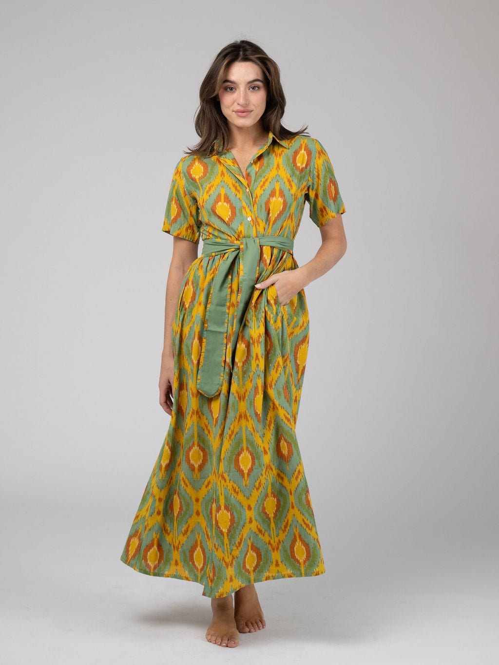 knee length dresses for ladies Red Tie Waist Maxi Dress in Organic Viscose main image 1