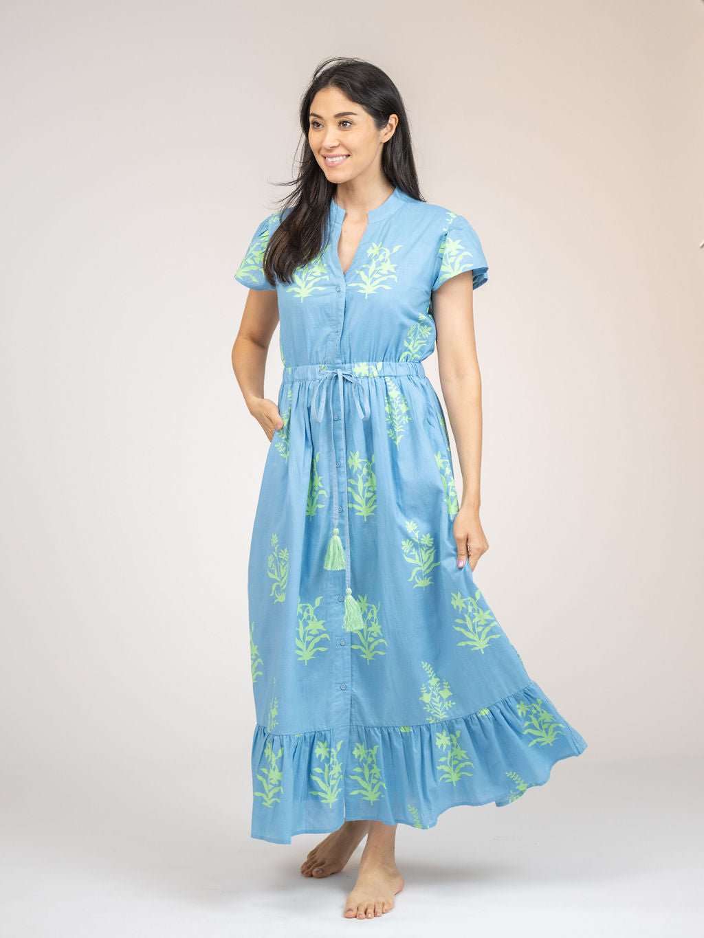 Beau & Ro Dress The Flutter Midi Dress | Sky Jaipur Floral