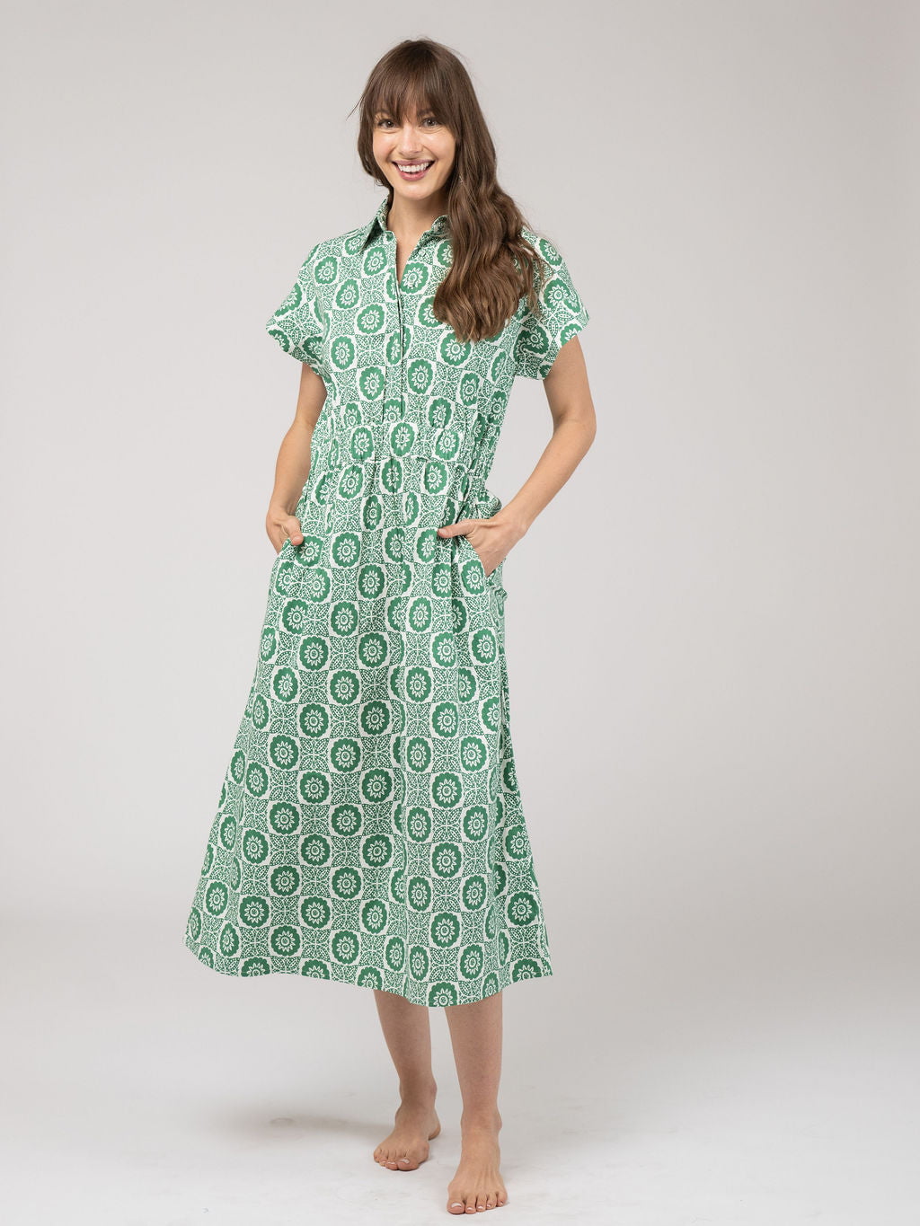 The Lisa Dress | Green Flower Check – Beau & Ro