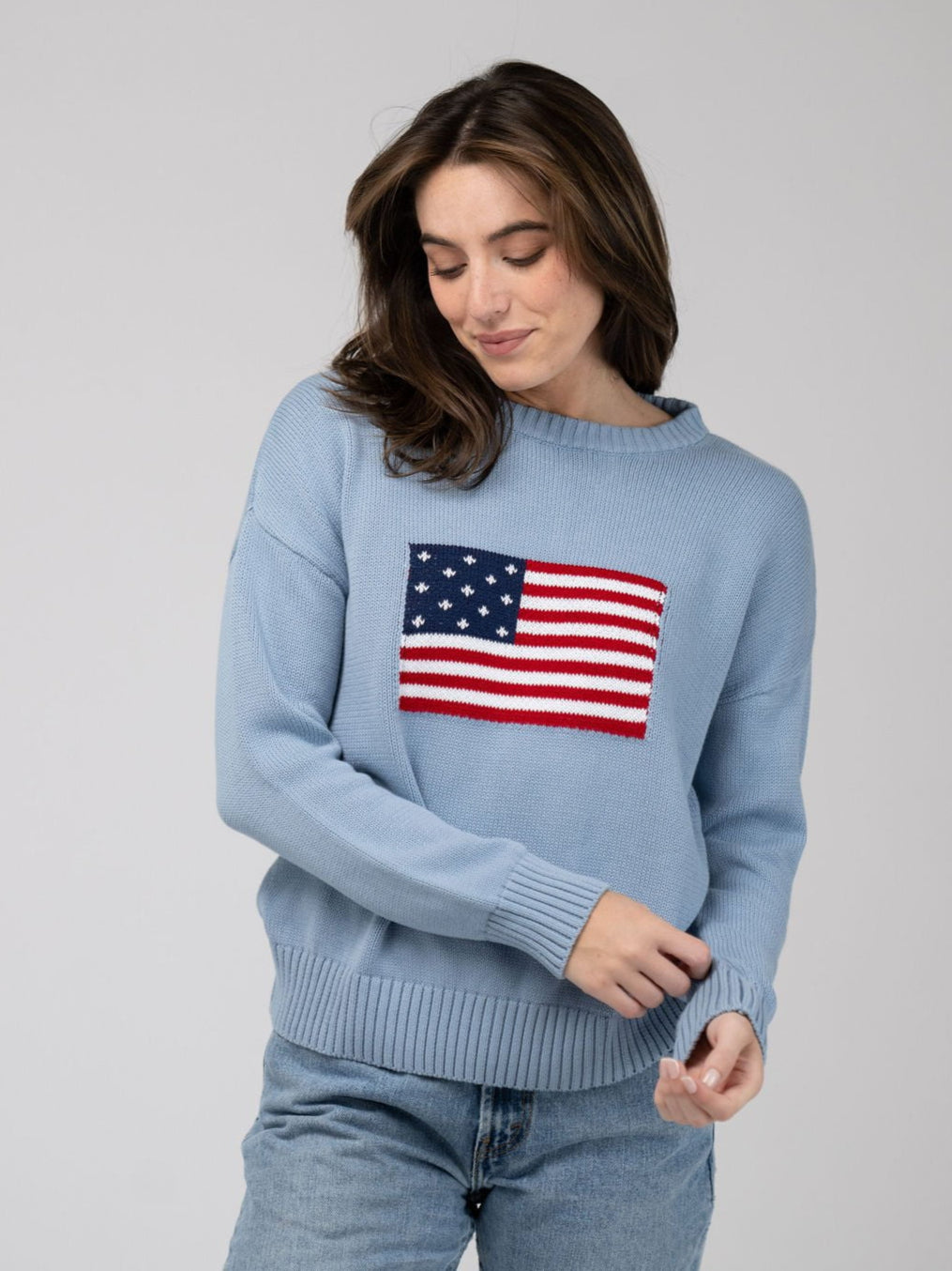 Beau & Ro Sweater American Flag Sweater in Light Blue