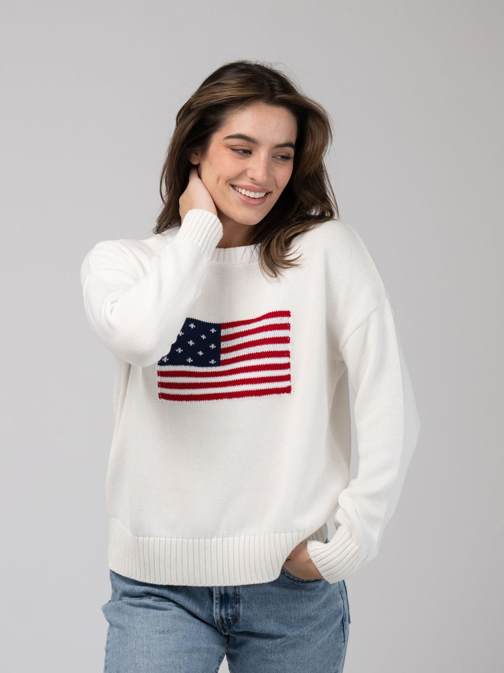 Beau & Ro Sweater American Flag Sweater in White