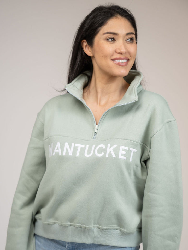 Beau & Ro Sweater Nantucket Half Zip Sweatshirt in Green