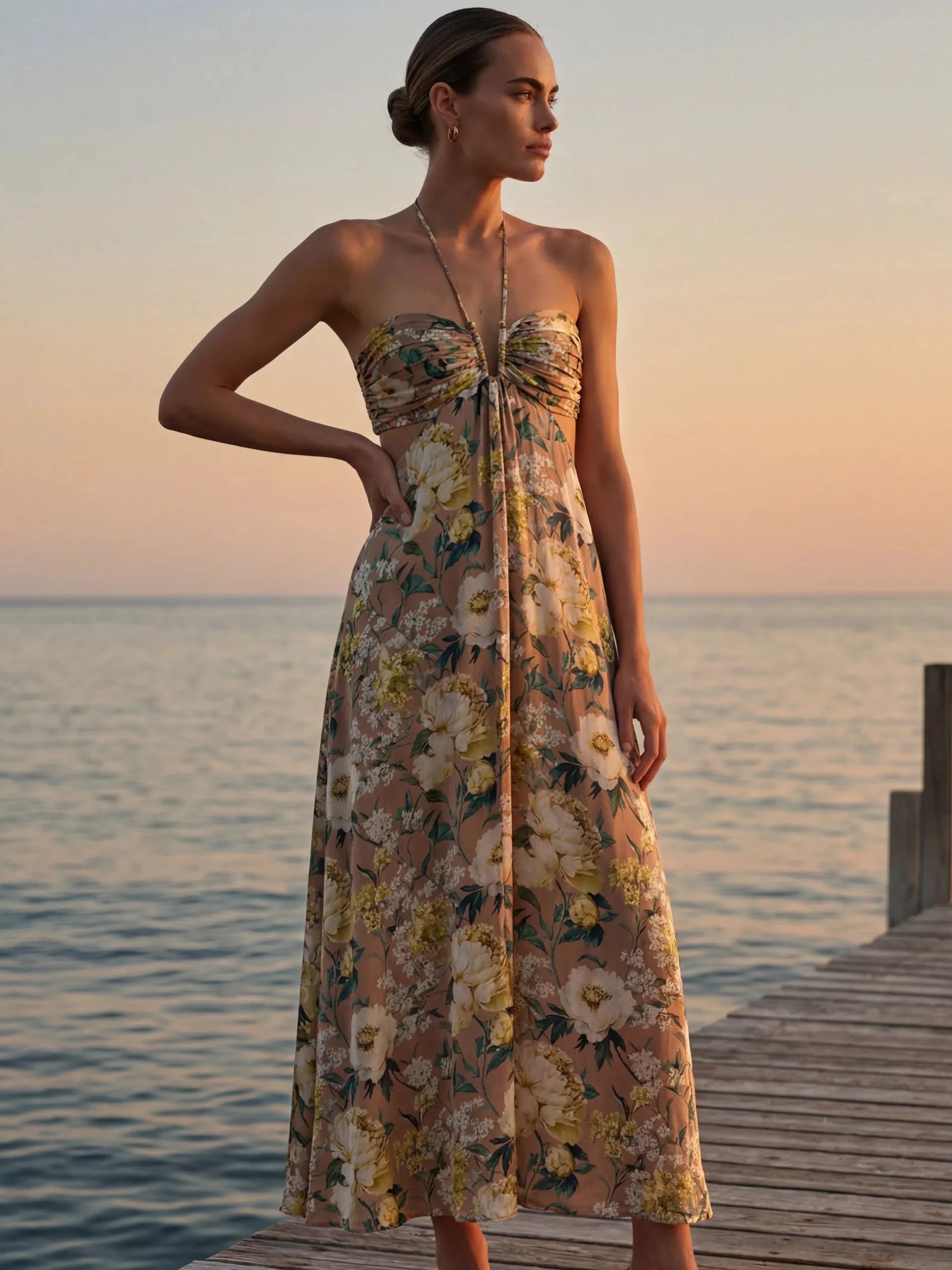 calliope maxi dress Calliope Maxi Dress in Morning Flourish Medium / Tan