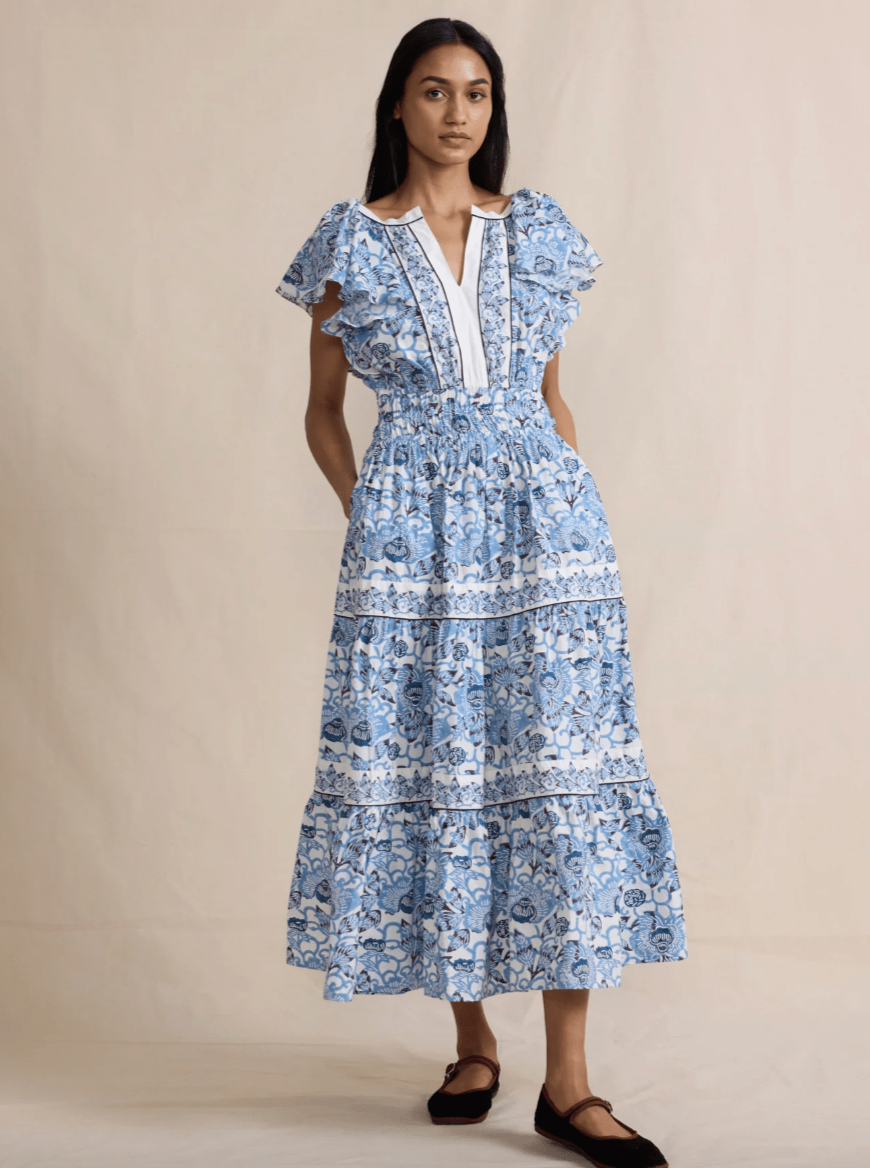 Olivia Dress in Indigo Kimono Woodblock – Beau & Ro