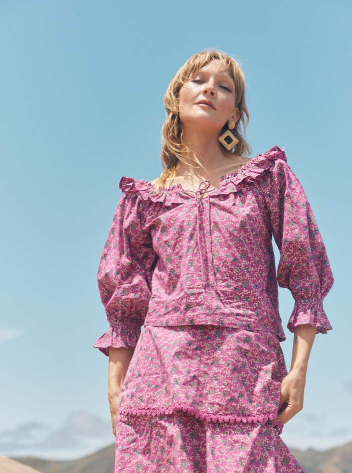 Liliana Peasant Top in Lilac Canterbury Bells Floral