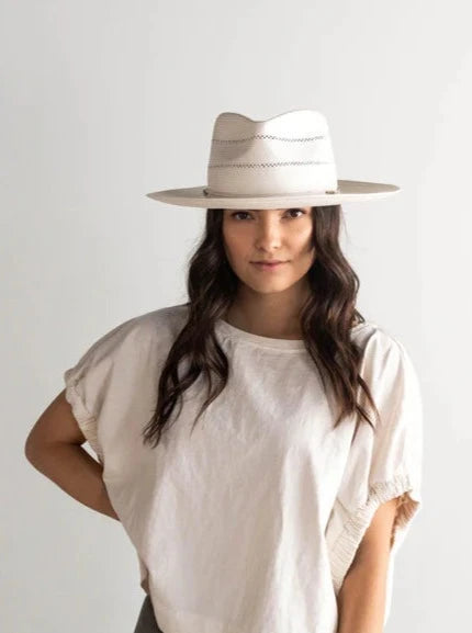 Gigi Pip Hat Natural Arlo Straw Teardrop Fedora with Cream Band