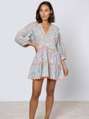 Juliet Dunn Dress Aqua & Neon Red Mini Dress