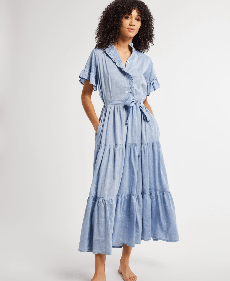 Mille Dress Victoria Dress in Chambray Polka Dot