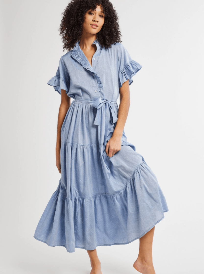 Mille Dress Victoria Dress in Chambray Polka Dot