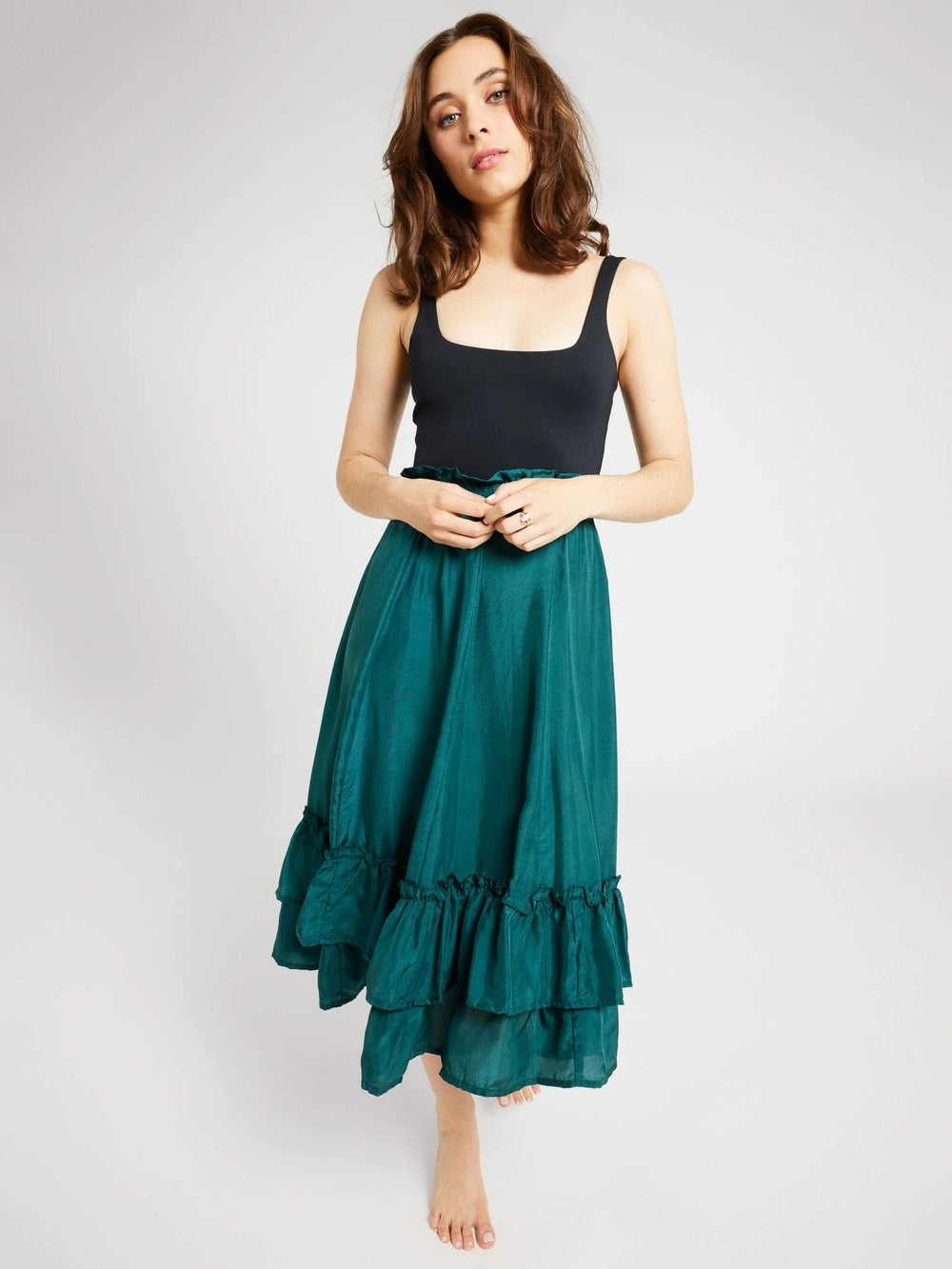 Mille Top Rosalita Skirt in Emerald Silk