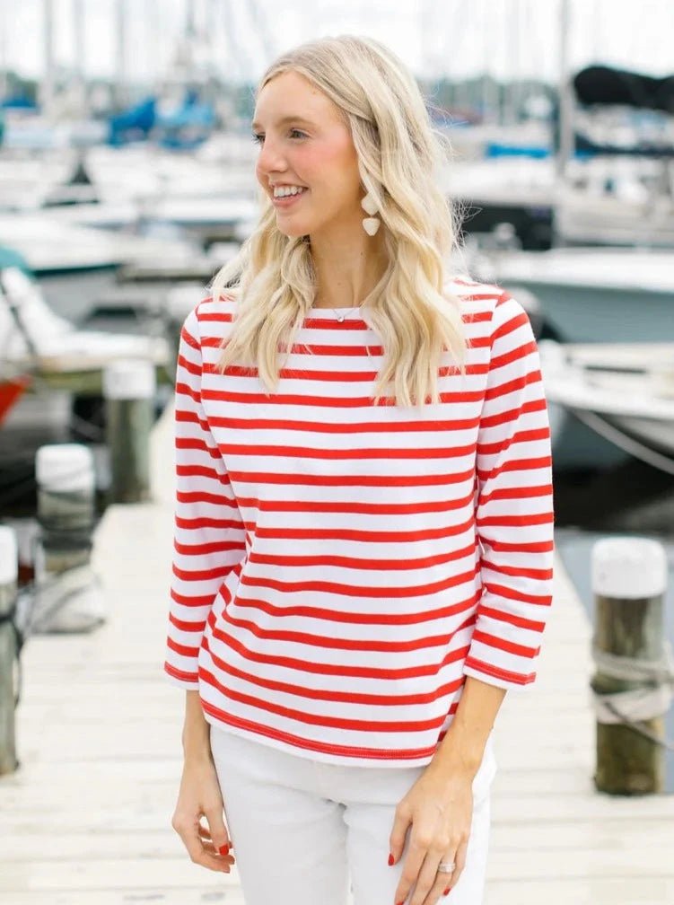 navyBLEU Top Red Breton Striped Shirt