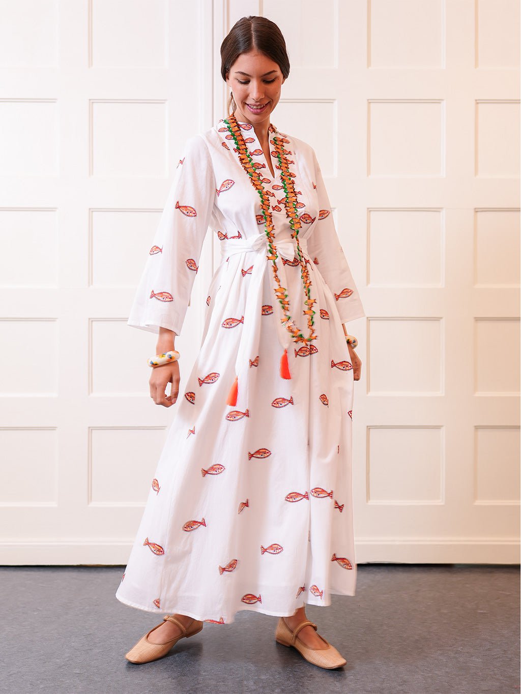 Lemon Dress in White / Fish Embroidery – Beau & Ro