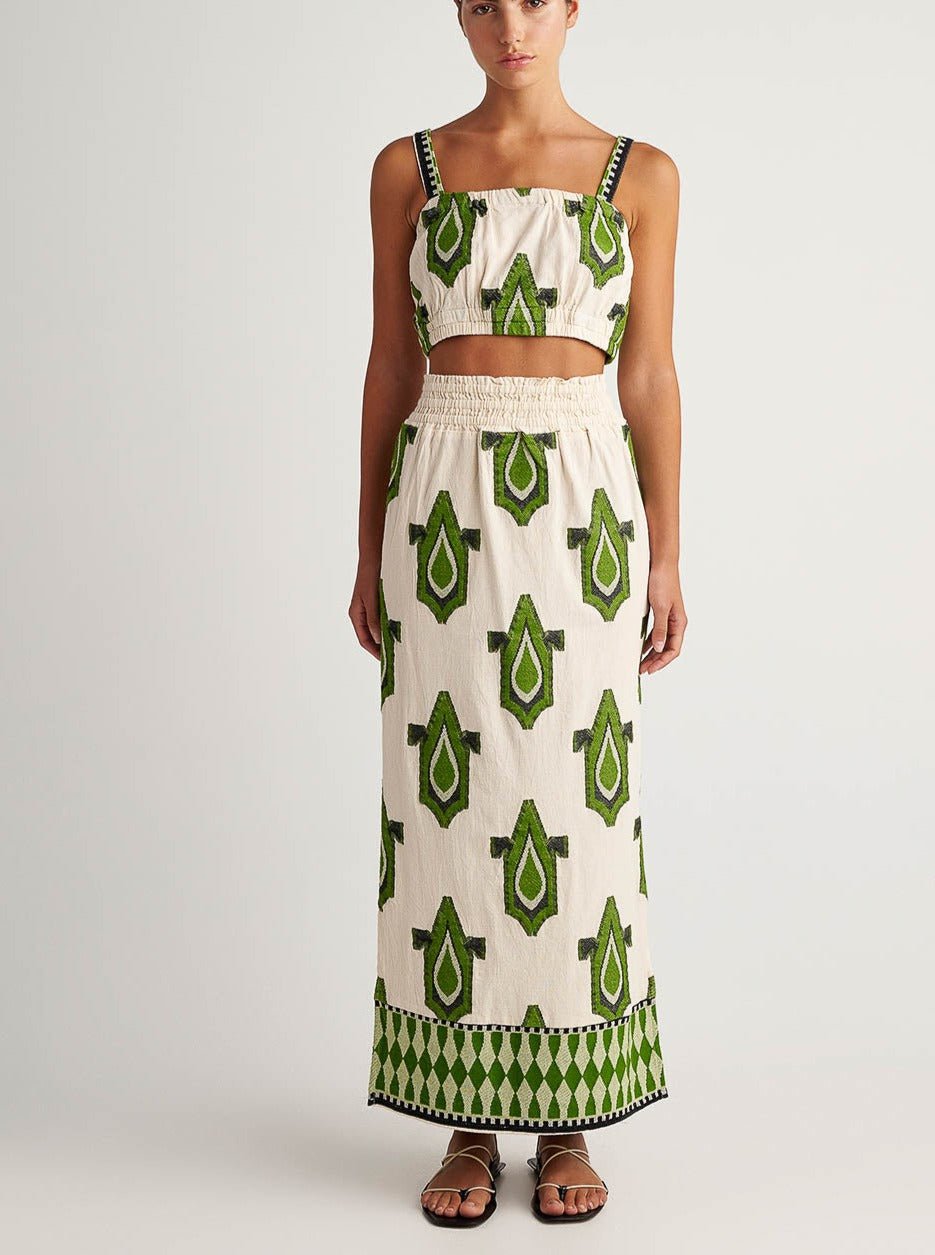 Pearl & Caviar Skirts Muses Maxi in Green