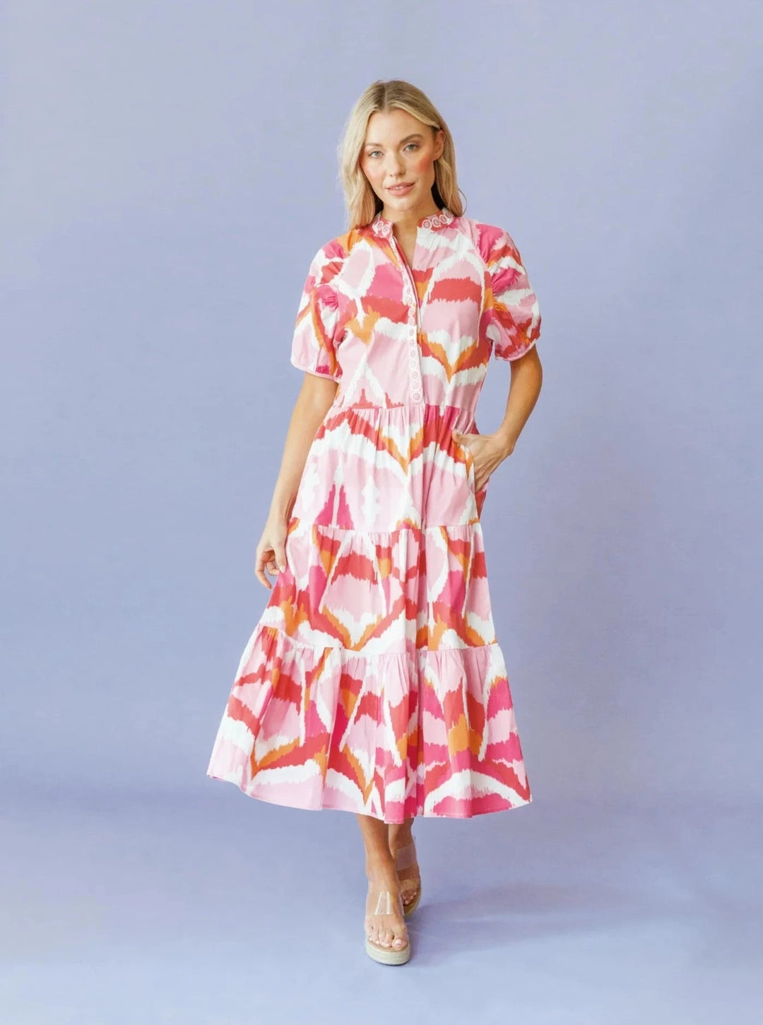 Sheridan French Dress Kimbell Dress in Flamingo Watermelon Ikat