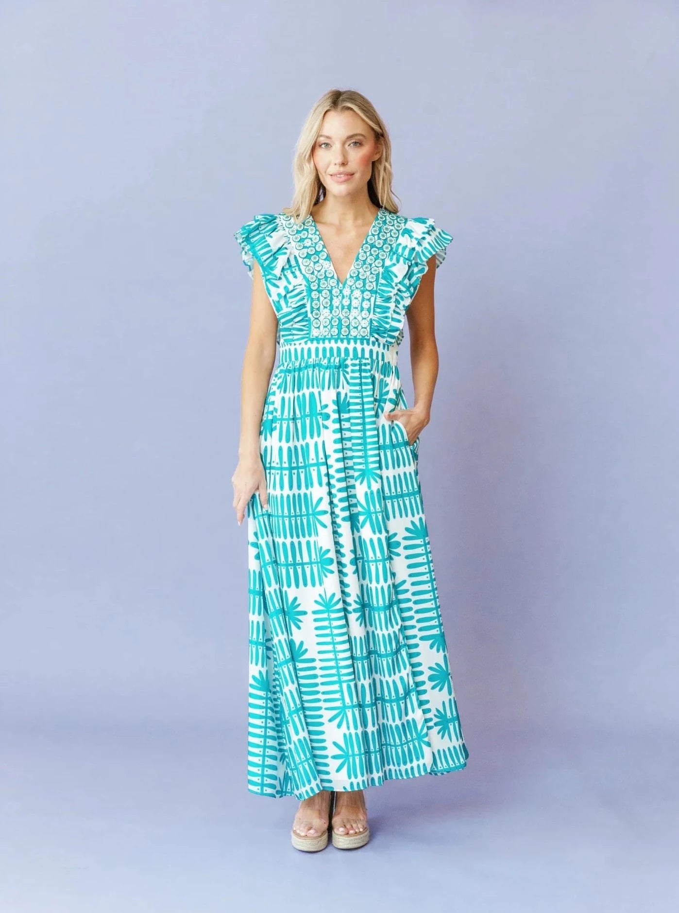 Stacey Dress Teal Botanical by Sheridan French L Stacey Dress Teal Botanical by Sheridan French L