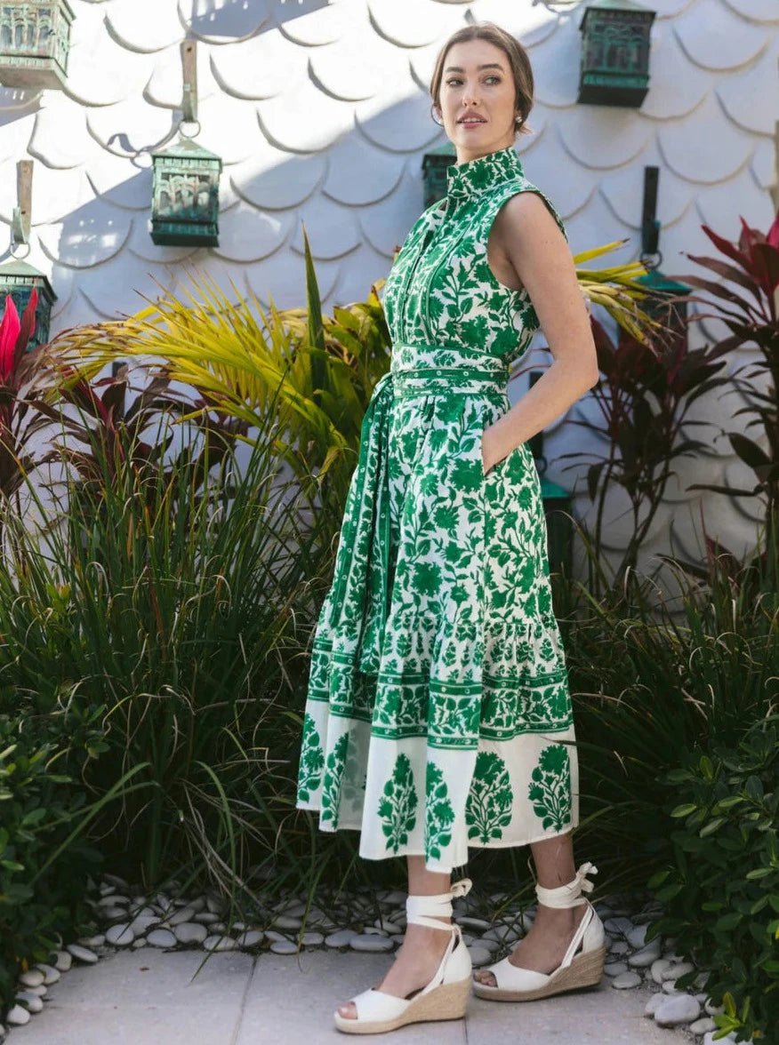 Sue Sartor Dress Sleeveless Flounce in Kelly Green Vintage Lily