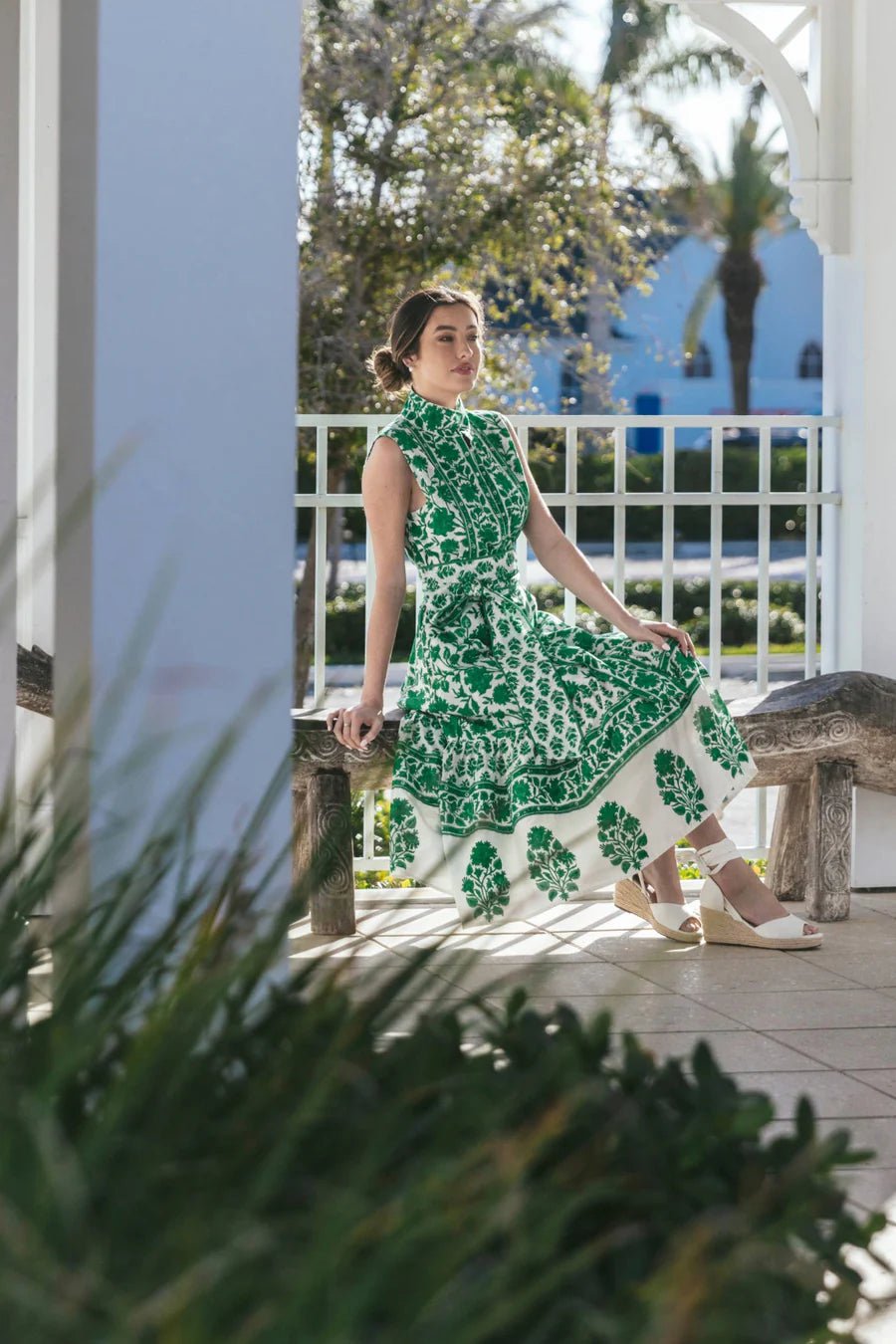 Sue Sartor Dress Sleeveless Flounce in Kelly Green Vintage Lily