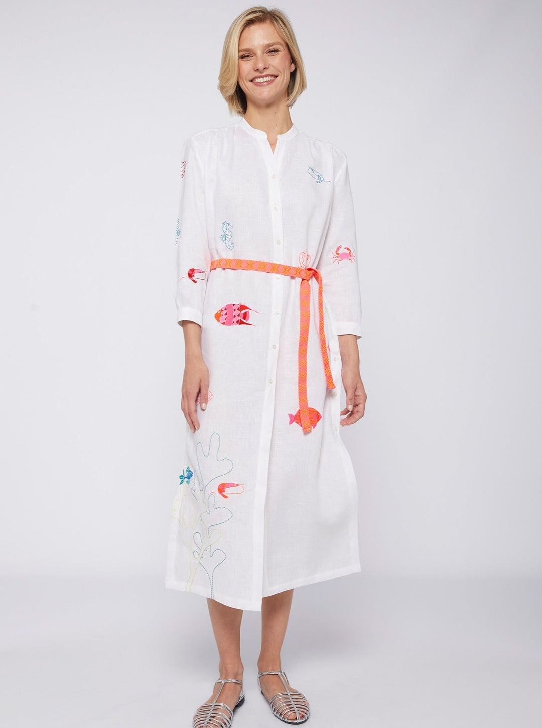 Vilagallo Dress Amina Dress in Embroidered White Linen