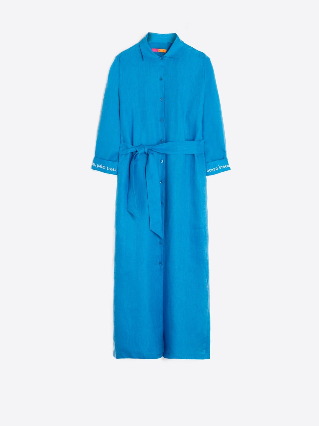 Vilagallo Dress Antonella Midi Dress in Blue Linen