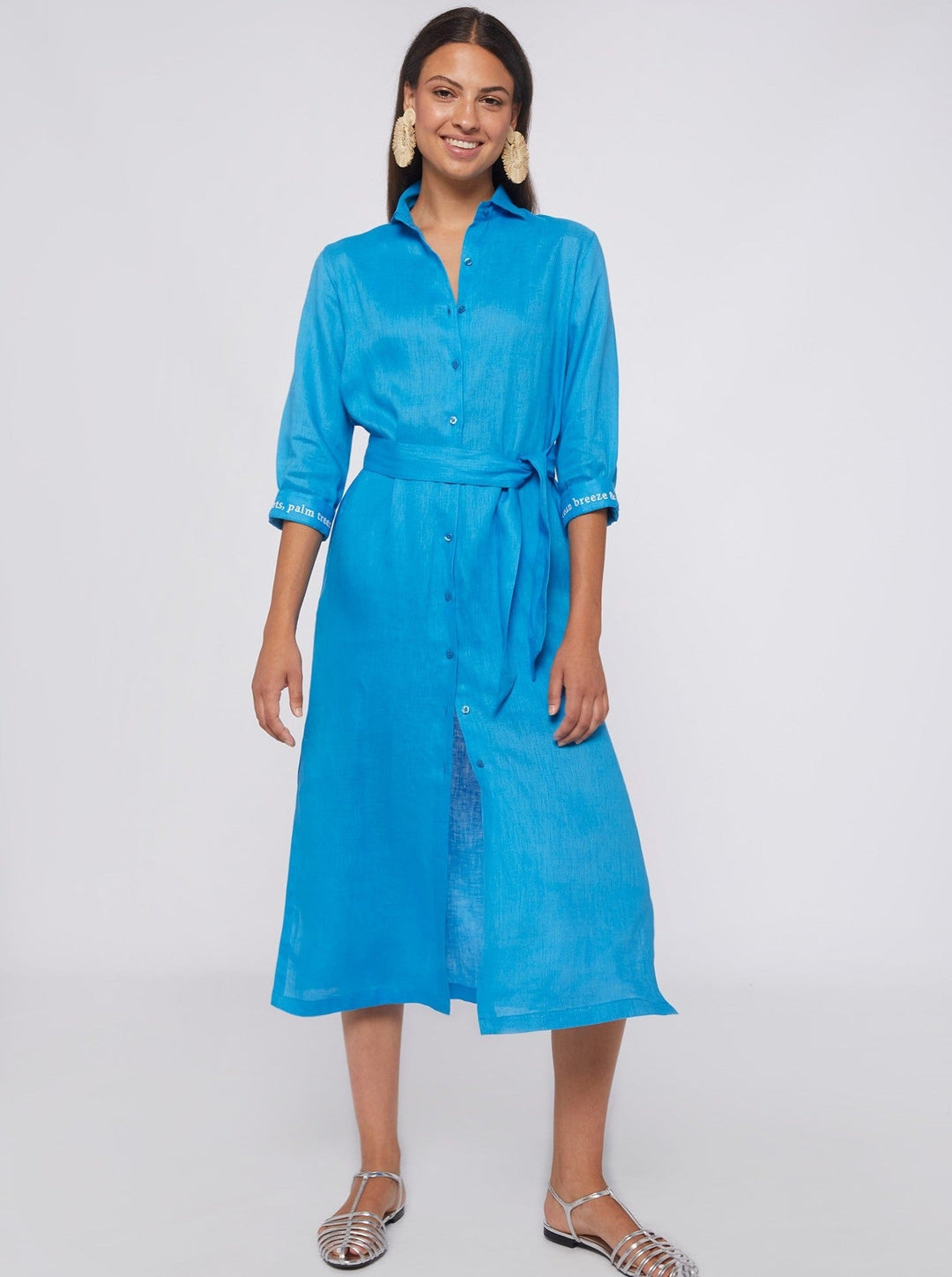 Vilagallo Dress Antonella Midi Dress in Blue Linen