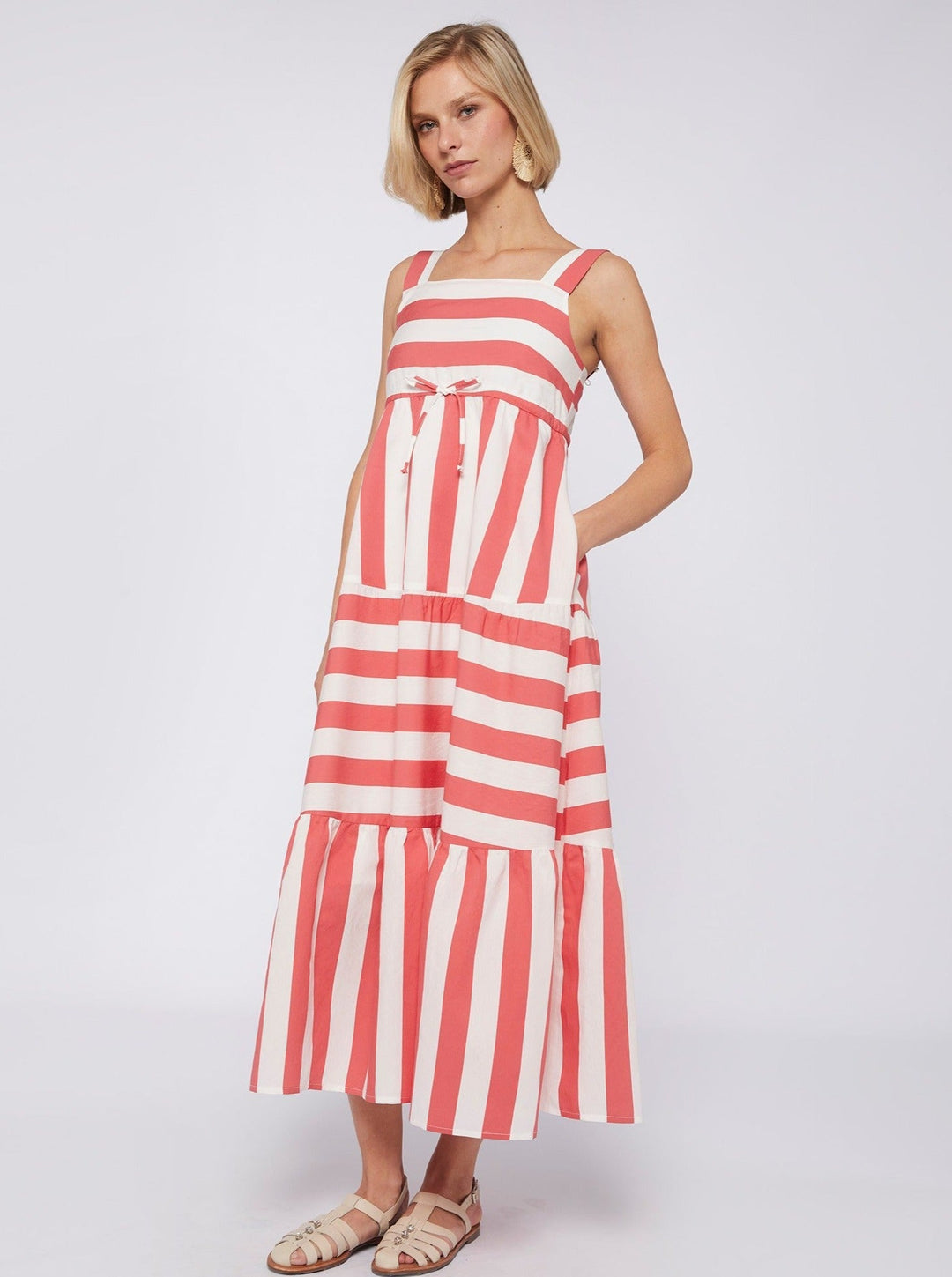 Vilagallo Dress Elisa Dress in Pink Coral Stripe