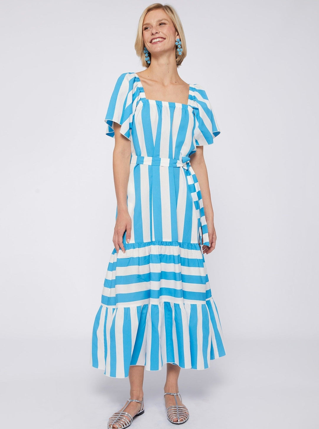 Vilagallo Dress Palmira Dress in Turquoise Stripe