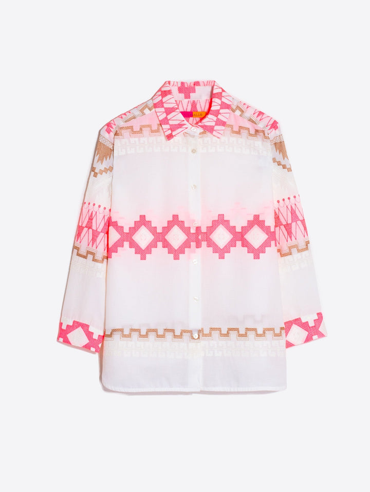 Vilagallo Top Sara Shirt in Pink / Camel Embroidered