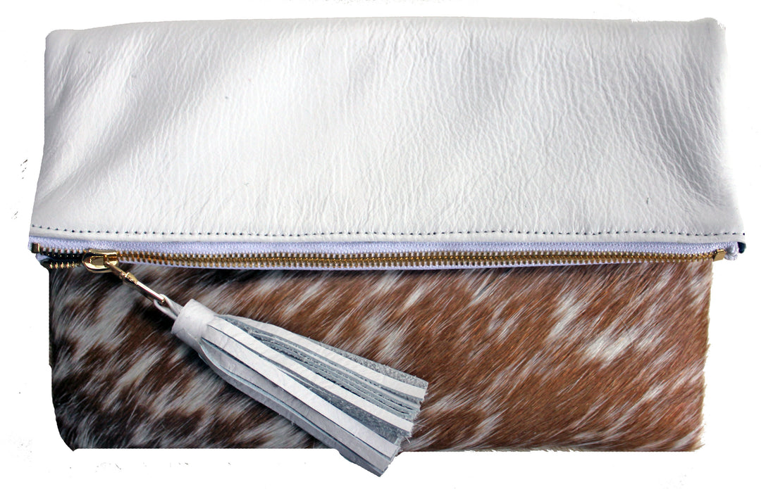Beau & Ro Clutch + Crossbody The Gramercy Foldover Clutch + Crossbody Bag | White Leather & Pony Hair