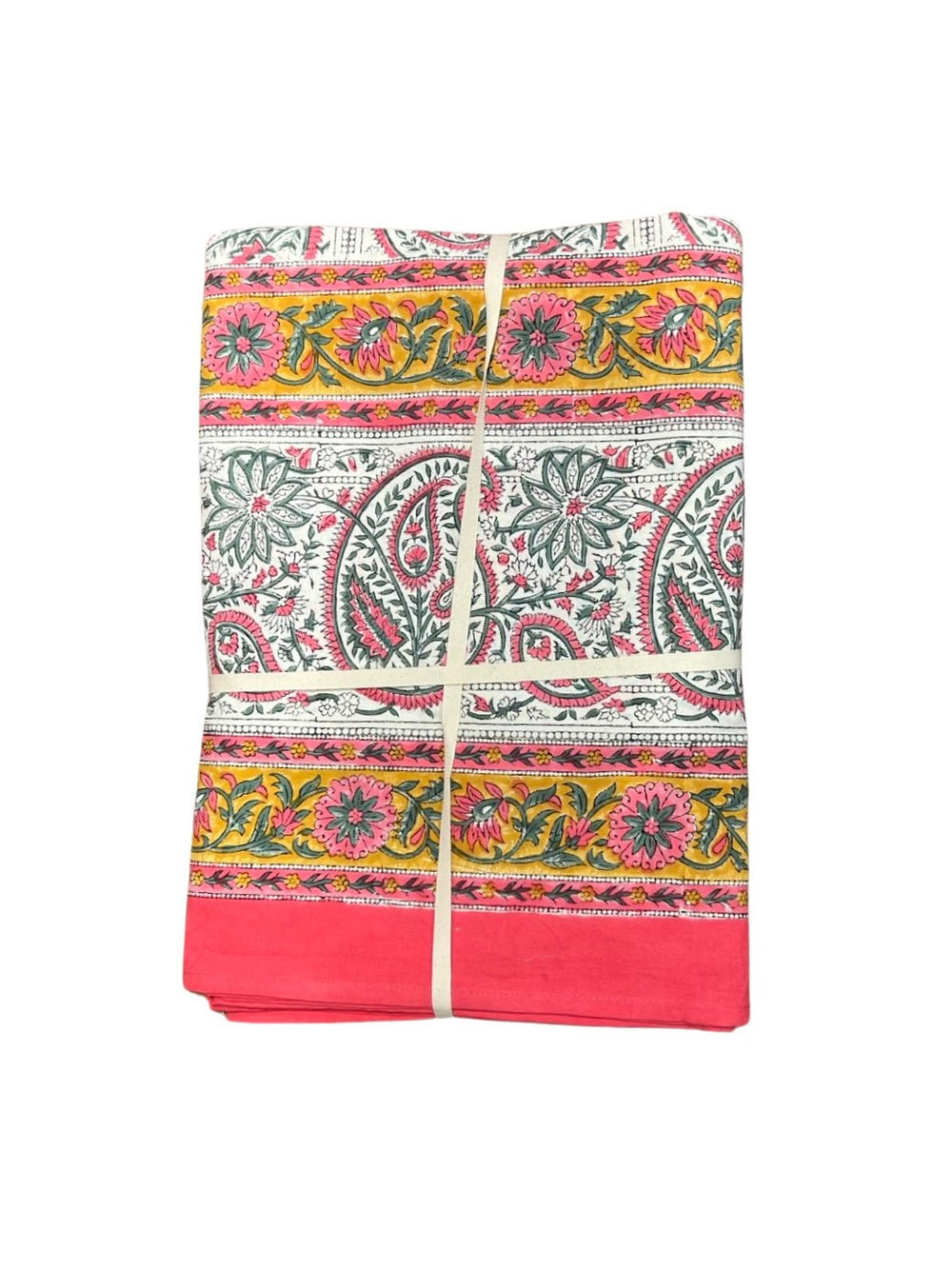 Beau & Ro Tablecloth Beau & Ro Tabletop Collection | Pink & Yellow Blockprint Tablecloth