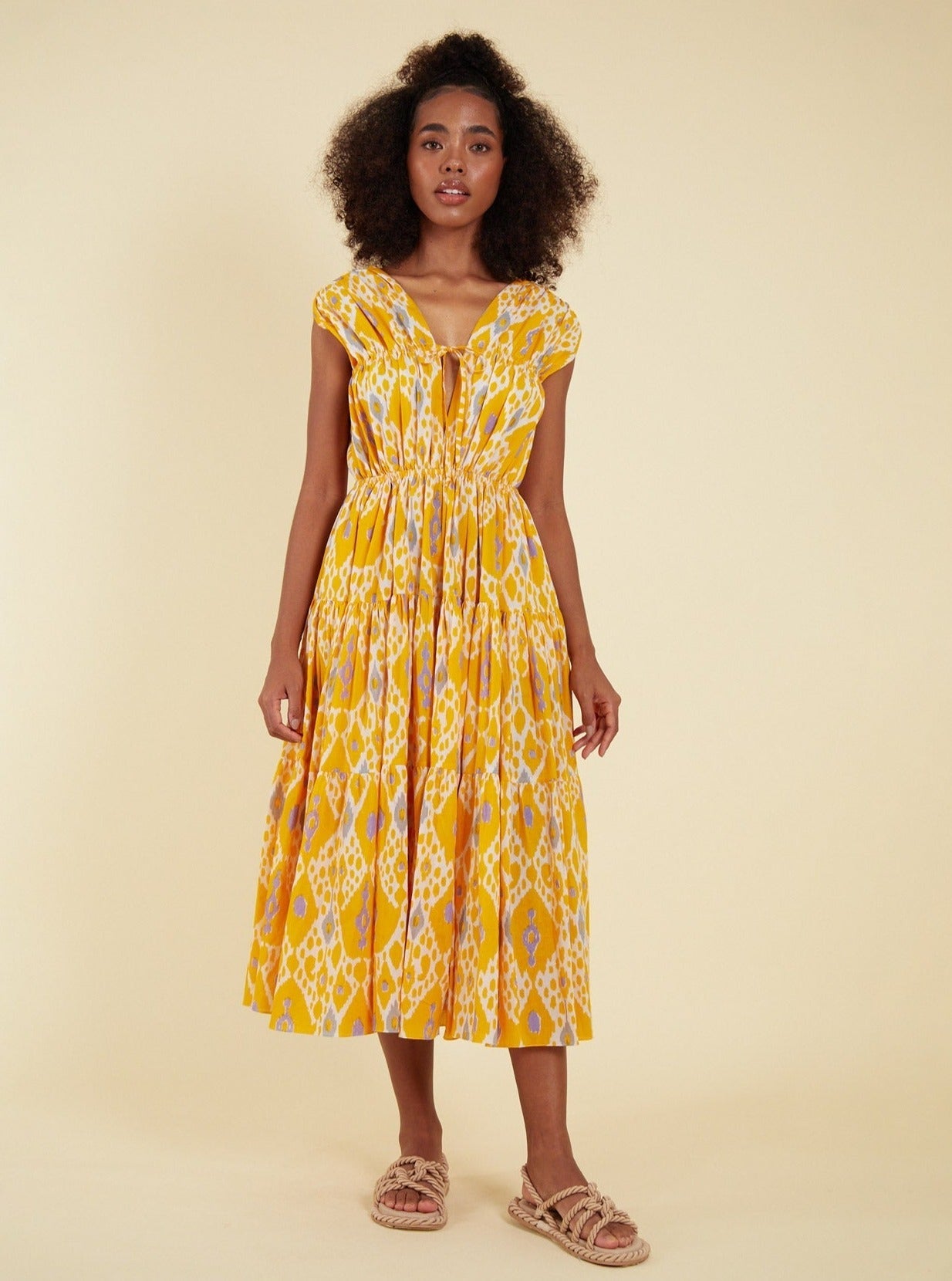 Zara yellow shop floral midi dress