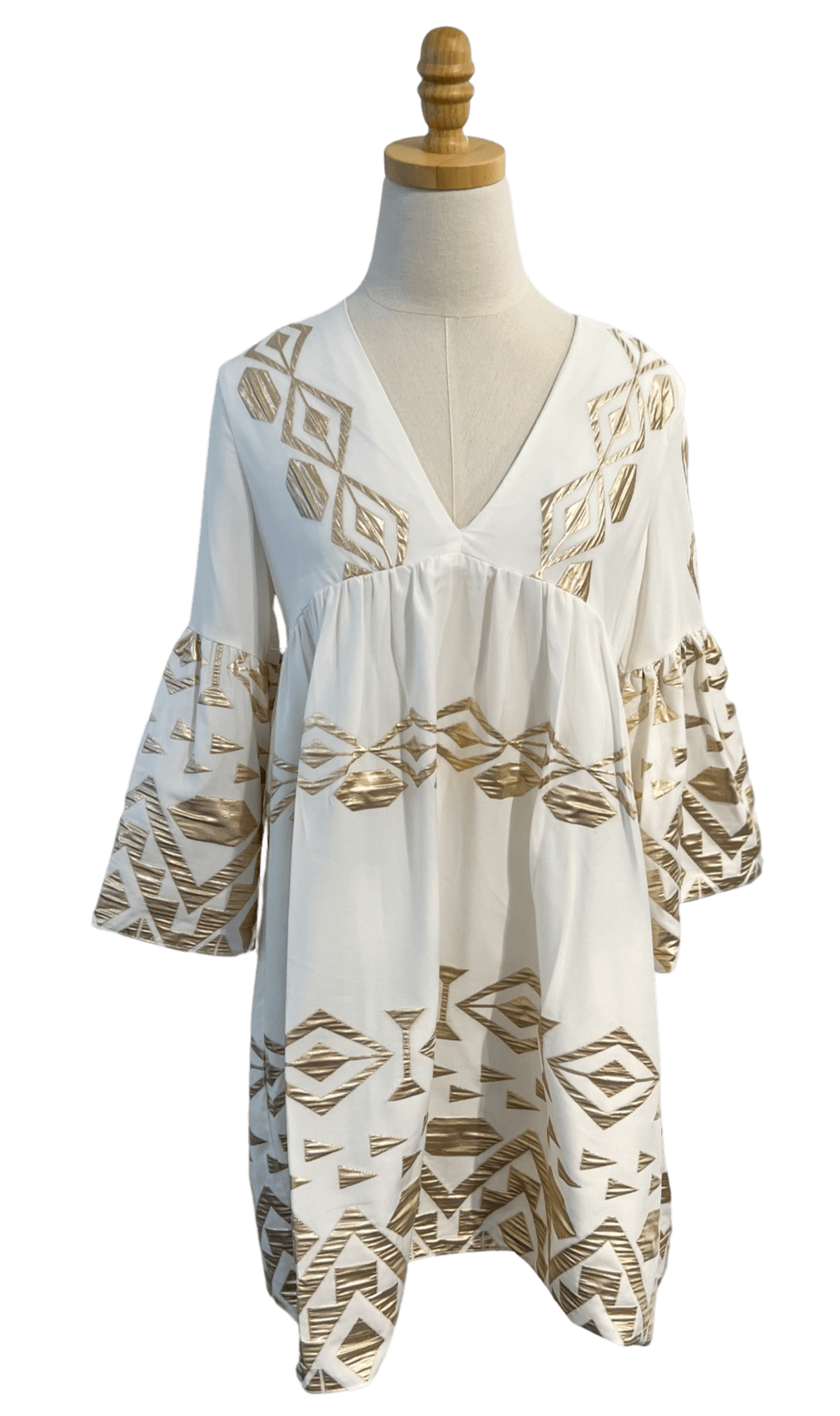 Lace | Long Sleeve Bell Sleeve Mini Dress in Black & Gold Medium Lace | Long Sleeve Bell Sleeve Mini Dress in Black & Gold Medium