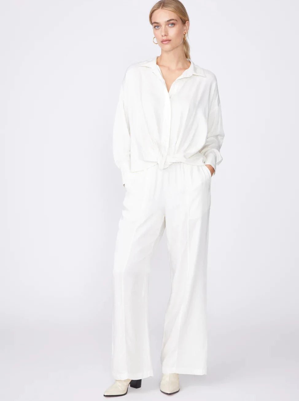Viscose Satin Pull On Trouser in Cream - Main Image