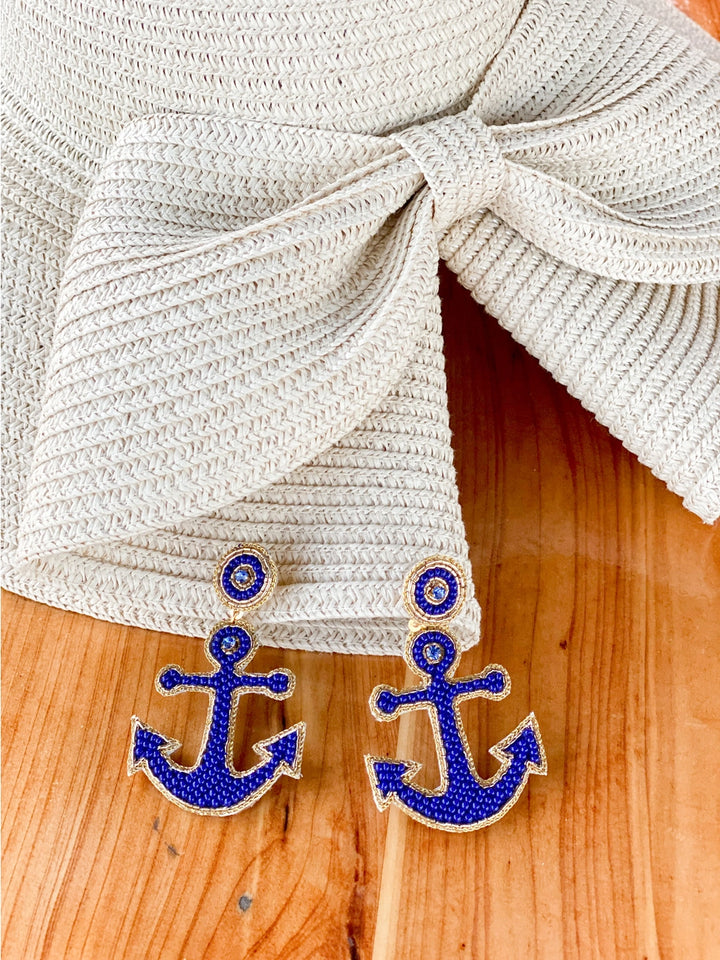 Yacht Anchor Earrings in Navy Blue