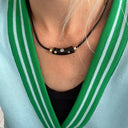 Leather Cord Bar Necklace in Black