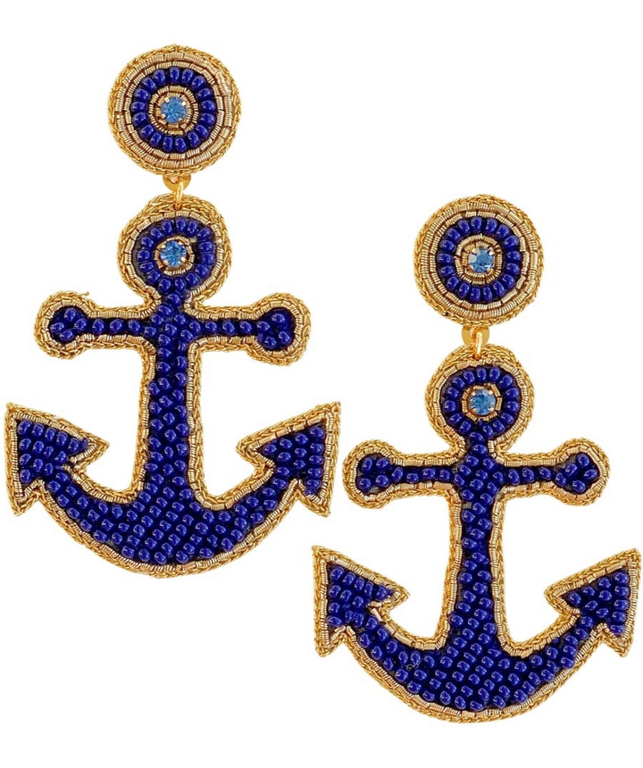 Yacht Anchor Earrings in Navy Blue