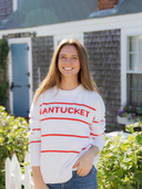 Nantucket Striped Sweater in White & Firecracker
