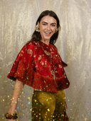 Jacquard Fringe Cape in Winter Raspberry