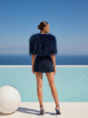 The Obsession Feather Cape in Navy Blue