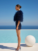 The Obsession Feather Cape in Navy Blue