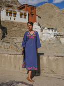 Olive Dress in Navy/Mexican Flower Embroidery
