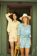 Sage Button Front Shirt in Clear Sky & Daphne Blue Stripe